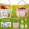 Easter Basket, Easter Baskets for Kids, Boys Easter Basket, Easter Basket for Boys Girls Baby Kids Includes Three Small Personalized Plush Dolls and Decorative Card (Pink)
